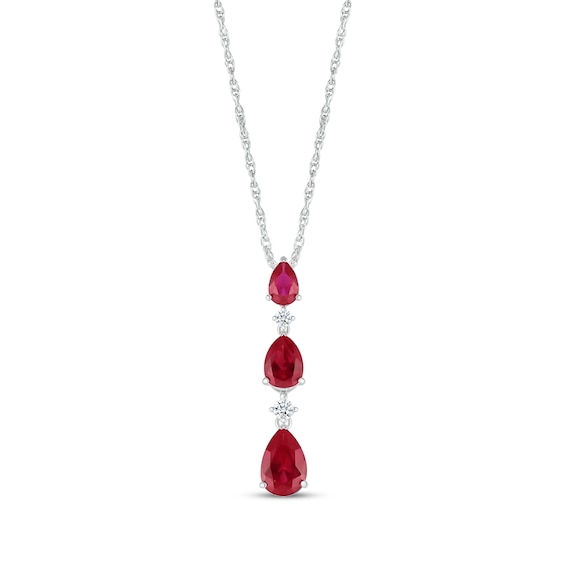Pear-Shaped Lab-Created Ruby Trio & White Lab-Created Sapphire Drop Necklace Sterling Silver 18"