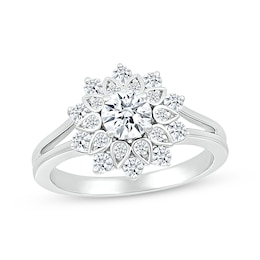 White Lab-Created Sapphire Sunburst Ring Sterling Silver