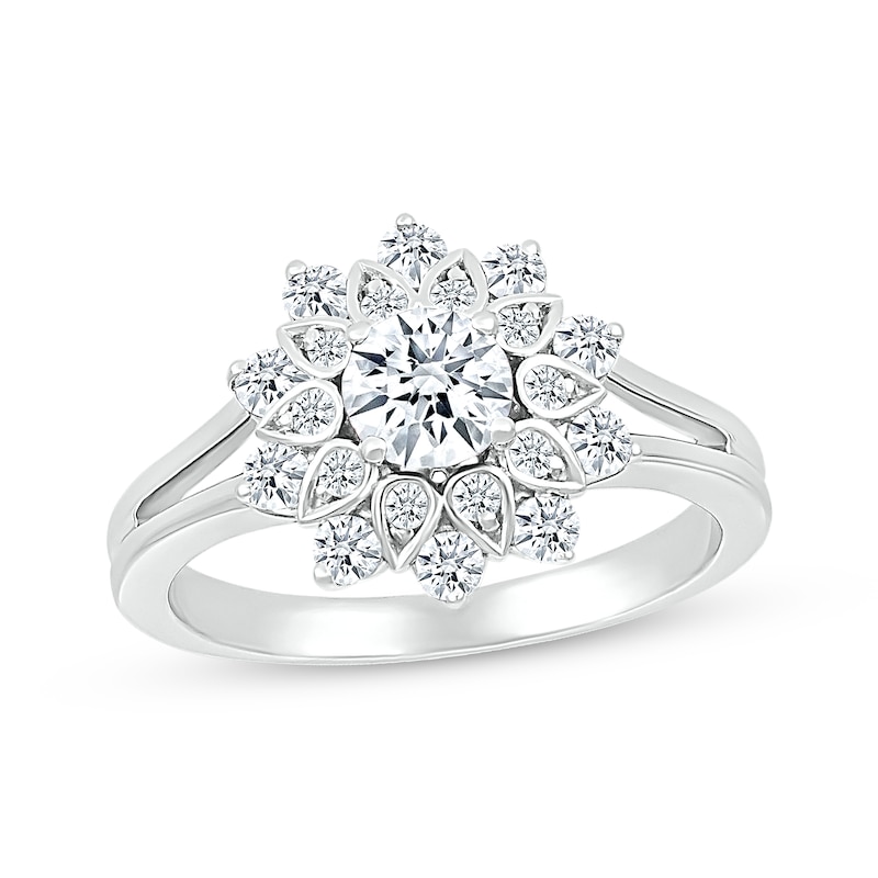Main Image 1 of White Lab-Created Sapphire Sunburst Ring Sterling Silver