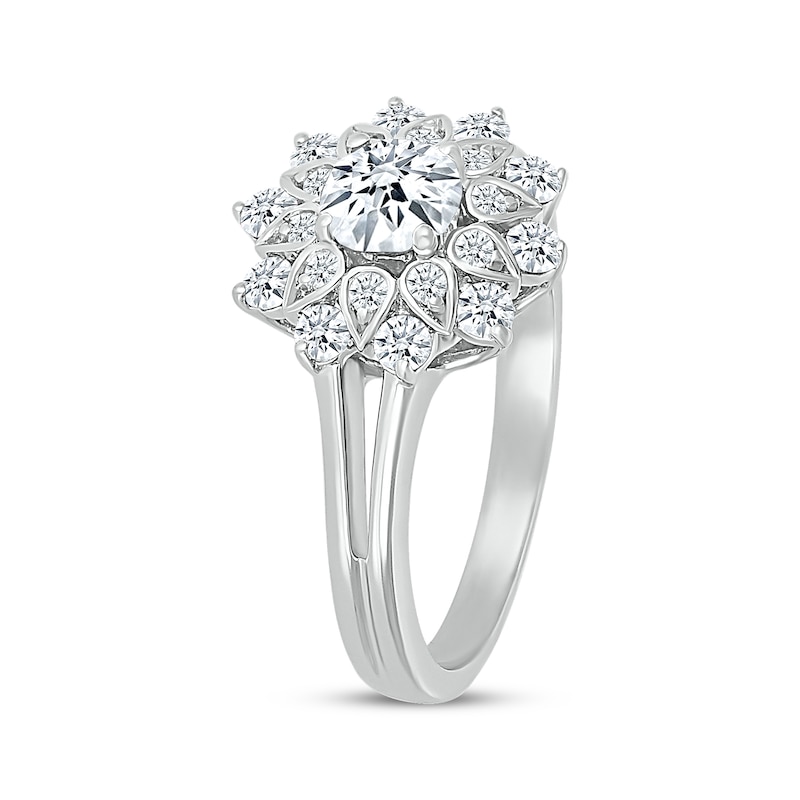 Main Image 2 of White Lab-Created Sapphire Sunburst Ring Sterling Silver