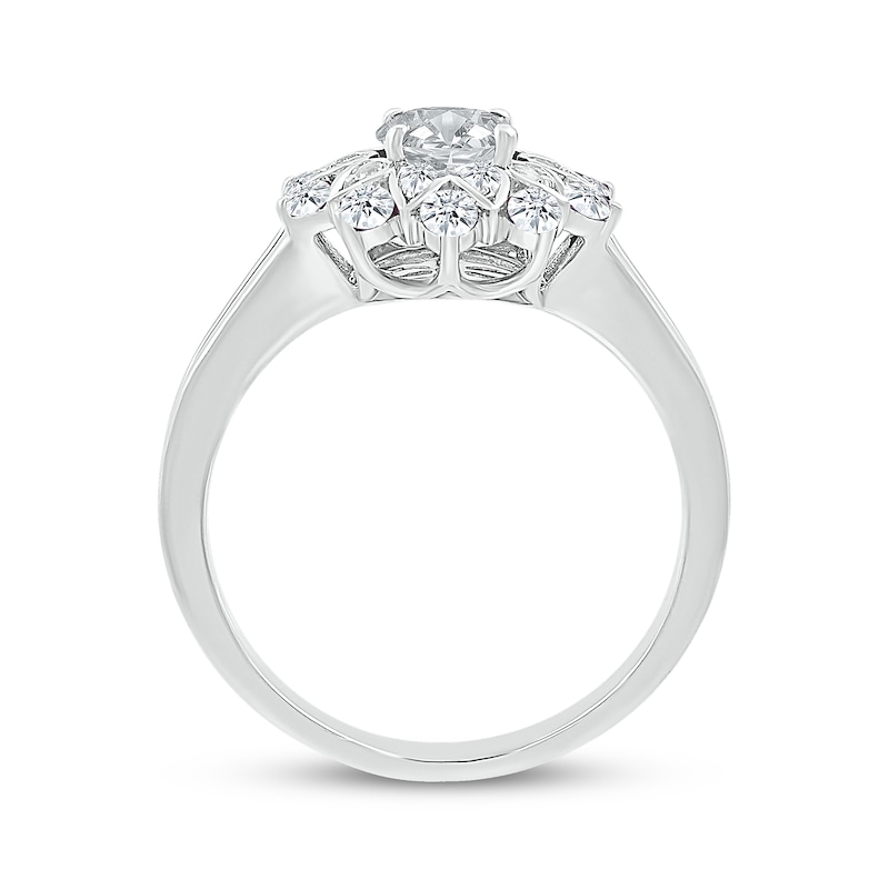 Main Image 3 of White Lab-Created Sapphire Sunburst Ring Sterling Silver