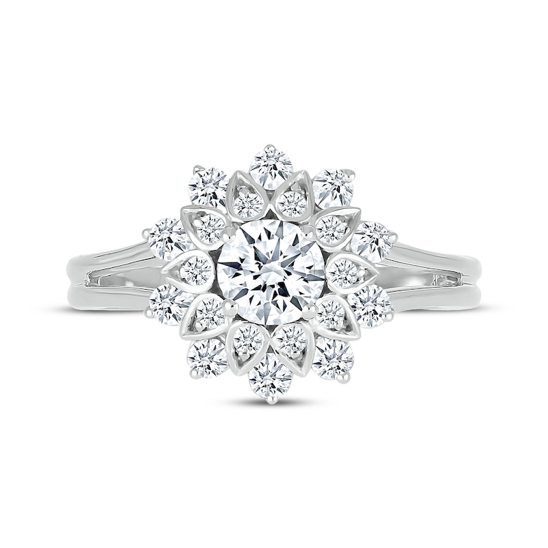 Main Image 4 of White Lab-Created Sapphire Sunburst Ring Sterling Silver