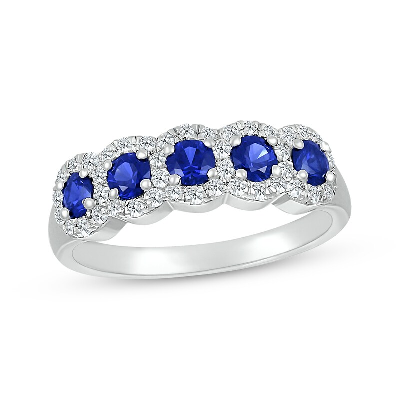 Main Image 1 of Blue & White Lab-Created Sapphire Five-Stone Ring Sterling Silver