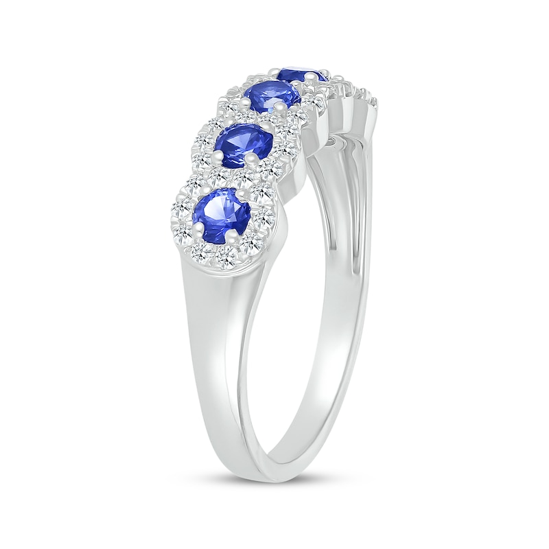 Main Image 2 of Blue & White Lab-Created Sapphire Five-Stone Ring Sterling Silver