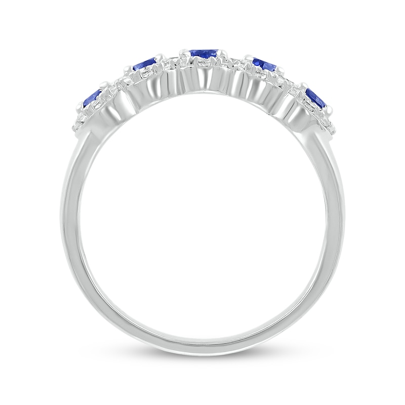 Main Image 3 of Blue & White Lab-Created Sapphire Five-Stone Ring Sterling Silver
