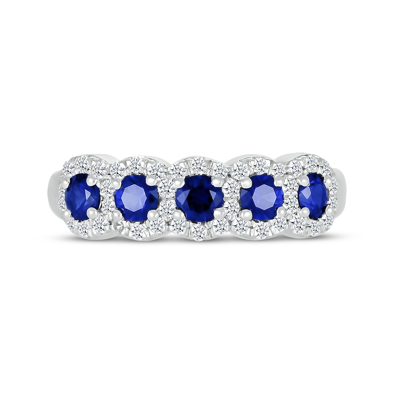 Main Image 4 of Blue & White Lab-Created Sapphire Five-Stone Ring Sterling Silver