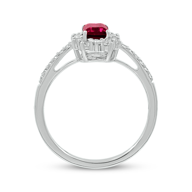Main Image 3 of Emerald-Cut Lab-Created Ruby & White Lab-Created Sapphire Ring