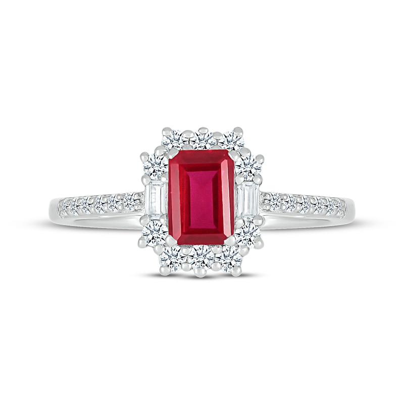 Main Image 4 of Emerald-Cut Lab-Created Ruby & White Lab-Created Sapphire Ring