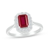 Thumbnail Image 1 of Emerald-Cut Lab-Created Ruby & White Lab-Created Sapphire Scallop Frame Ring Sterling Silver