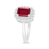 Thumbnail Image 2 of Emerald-Cut Lab-Created Ruby & White Lab-Created Sapphire Scallop Frame Ring Sterling Silver