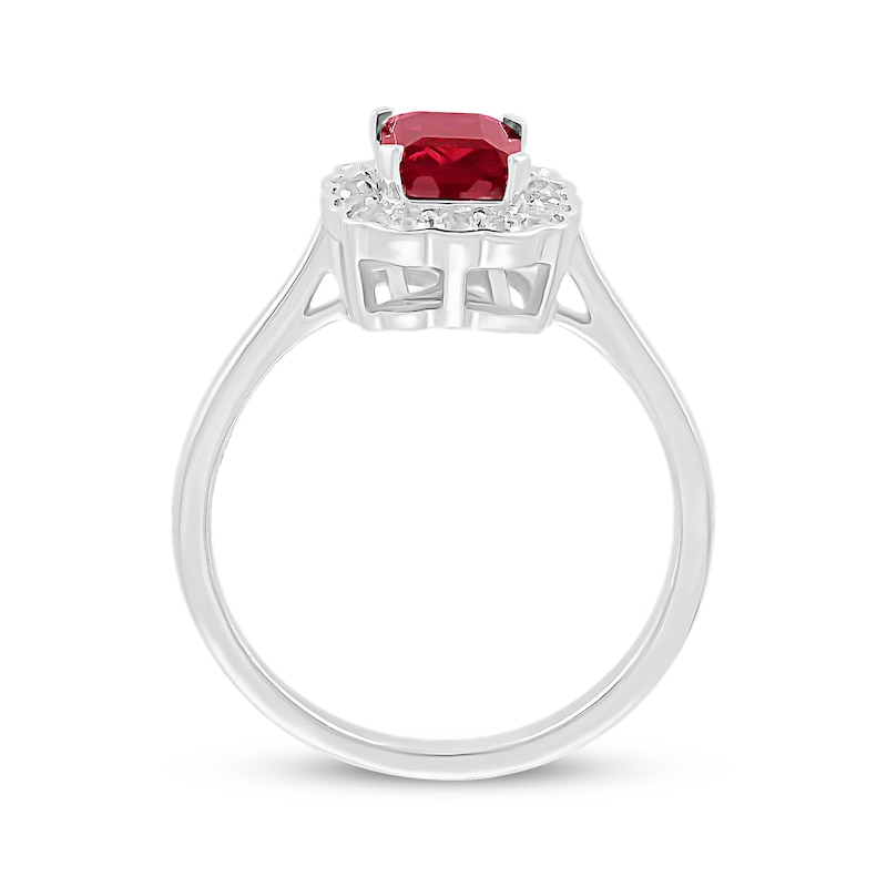 Main Image 3 of Emerald-Cut Lab-Created Ruby & White Lab-Created Sapphire Scallop Frame Ring Sterling Silver