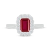 Thumbnail Image 4 of Emerald-Cut Lab-Created Ruby & White Lab-Created Sapphire Scallop Frame Ring Sterling Silver