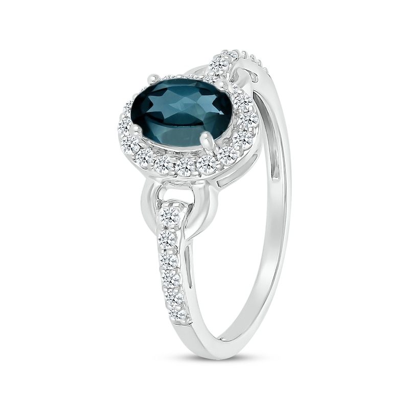 Main Image 2 of Oval-Cut London Blue Topaz & White Lab-Created Sapphire Buckle Ring 10K White Gold