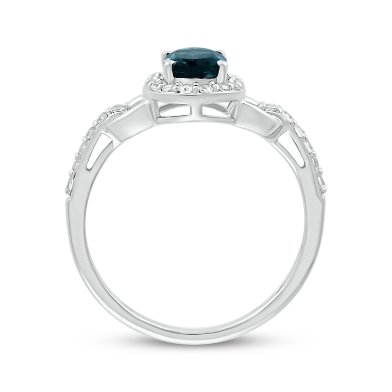 Main Image 3 of Oval-Cut London Blue Topaz & White Lab-Created Sapphire Buckle Ring 10K White Gold