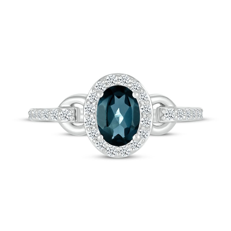 Main Image 4 of Oval-Cut London Blue Topaz & White Lab-Created Sapphire Buckle Ring 10K White Gold