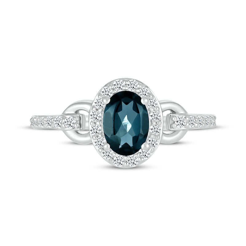 Oval-Cut London Blue Topaz & White Lab-Created Sapphire Buckle Ring 10K White Gold