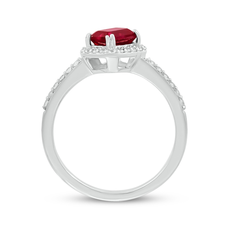 Main Image 2 of Emerald-Cut Lab-Created Ruby & White Lab-Created Sapphire Tilted Ring Sterling Silver