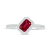 Thumbnail Image 3 of Emerald-Cut Lab-Created Ruby & White Lab-Created Sapphire Tilted Ring Sterling Silver