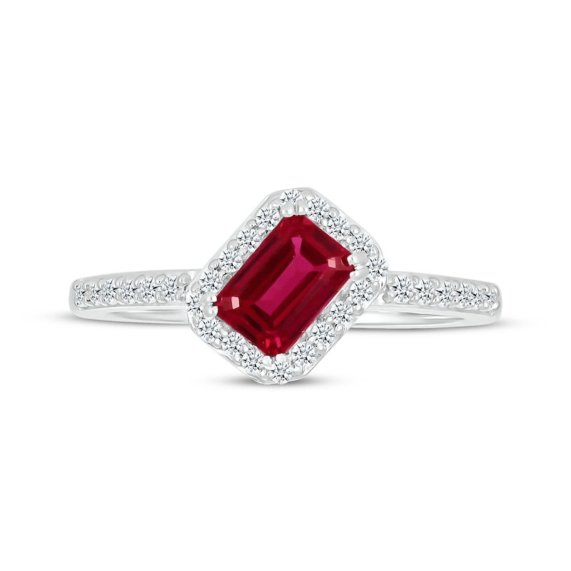 Main Image 3 of Emerald-Cut Lab-Created Ruby & White Lab-Created Sapphire Tilted Ring Sterling Silver