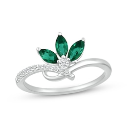 Marquise-Cut Lab-Created Emerald & Diamond Ring 1/10 ct tw Sterling Silver