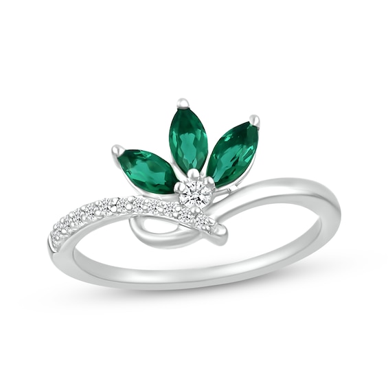 Marquise-Cut Lab-Created Emerald & Diamond Ring 1/10 ct tw Sterling Silver