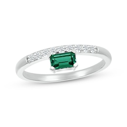 Emerald-Cut Lab-Created Emerald & Diamond Stackable Ring 1/8 ct tw Sterling Silver