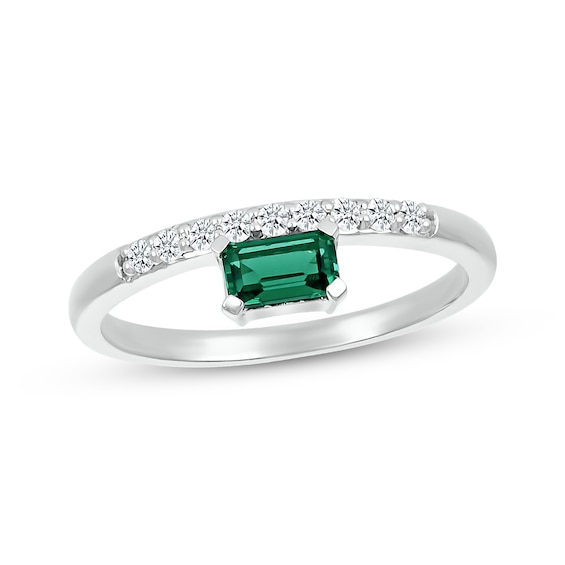 Emerald-Cut Lab-Created Emerald & Diamond Stackable Ring 1/8 ct tw Sterling Silver