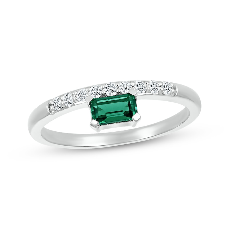 Main Image 1 of Emerald-Cut Lab-Created Emerald & Diamond Stackable Ring 1/8 ct tw Sterling Silver