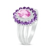 Thumbnail Image 2 of Oval-Cut Pink Lab-Created Sapphire, White Lab-Created Sapphire & Amethyst Ring Sterling Silver