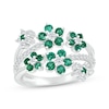 Thumbnail Image 1 of Lab-Created Emerald & White Lab-Created Sapphire Flowers Ring Sterling Silver