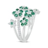 Thumbnail Image 2 of Lab-Created Emerald & White Lab-Created Sapphire Flowers Ring Sterling Silver
