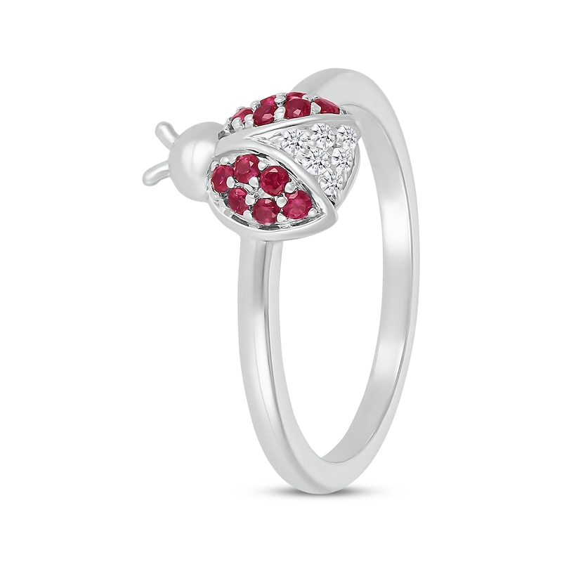 Main Image 2 of Lab-Created Ruby & White Lab-Created Sapphire Ladybug Ring Sterling Silver