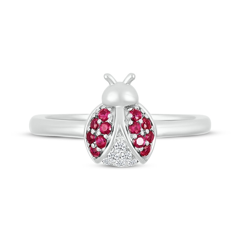 Main Image 4 of Lab-Created Ruby & White Lab-Created Sapphire Ladybug Ring Sterling Silver