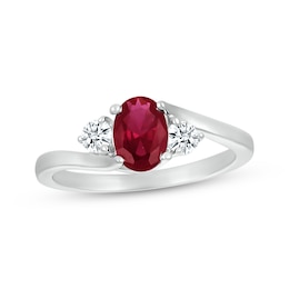 Oval-Cut Lab-Created Ruby & White Lab-Created Sapphire Bypass Ring Sterling Silver