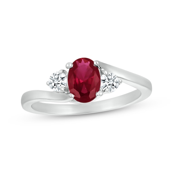 Oval-Cut Lab-Created Ruby & White Lab-Created Sapphire Bypass Ring Sterling Silver