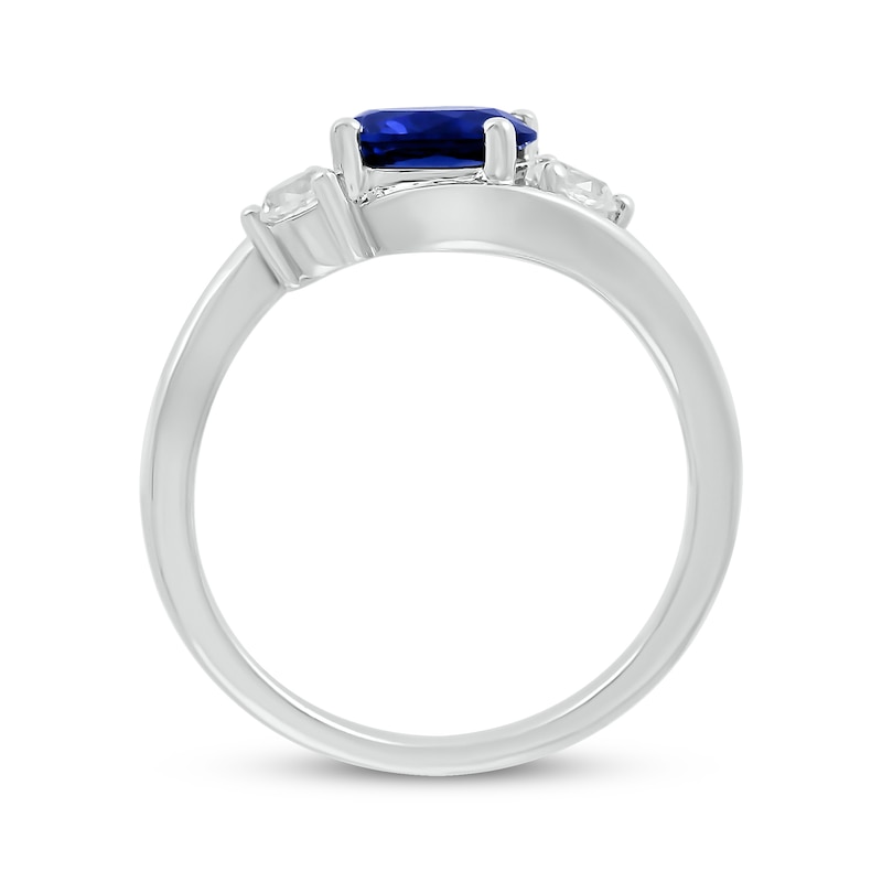 Main Image 2 of Oval-Cut Blue Lab-Created Sapphire & White Lab-Created Sapphire Bypass Ring Sterling Silver