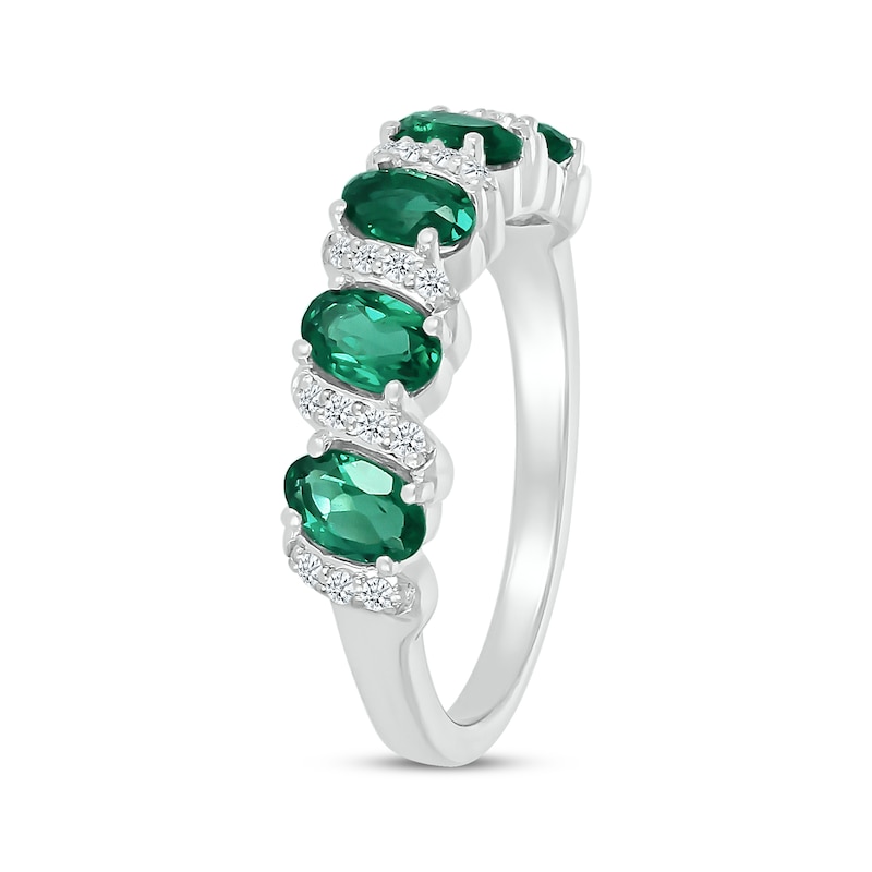 Main Image 2 of Oval-Cut Lab-Created Emerald & White Lab-Created Sapphire Ring Sterling Silver