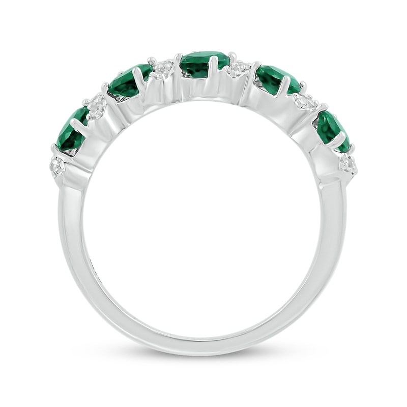 Main Image 3 of Oval-Cut Lab-Created Emerald & White Lab-Created Sapphire Ring Sterling Silver