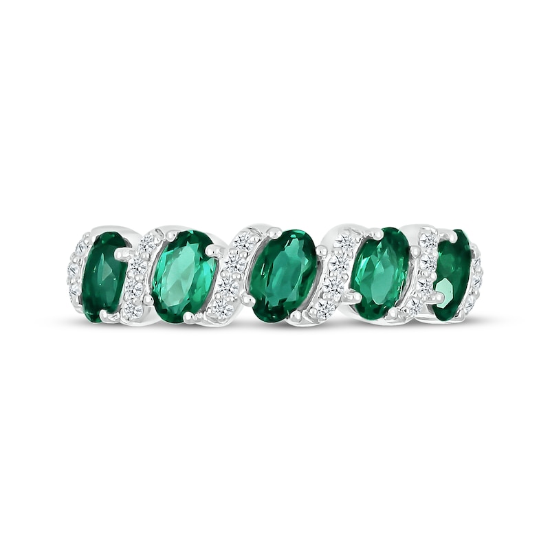 Main Image 4 of Oval-Cut Lab-Created Emerald & White Lab-Created Sapphire Ring Sterling Silver