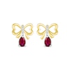 Thumbnail Image 2 of Pear-Shaped Lab-Created Ruby & White Lab-Created Sapphire Bow Drop Earrings Sterling Silver & 10K Yellow Gold