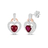 Thumbnail Image 0 of Heart-Shaped Lab-Created Ruby & White Lab-Created Sapphire Drop Earrings Sterling Silver & 10K Rose Gold