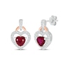Thumbnail Image 1 of Heart-Shaped Lab-Created Ruby & White Lab-Created Sapphire Drop Earrings Sterling Silver & 10K Rose Gold