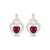 Thumbnail Image 1 of Heart-Shaped Lab-Created Ruby & White Lab-Created Sapphire Drop Earrings Sterling Silver & 10K Rose Gold