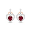 Thumbnail Image 2 of Heart-Shaped Lab-Created Ruby & White Lab-Created Sapphire Drop Earrings Sterling Silver & 10K Rose Gold