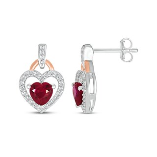 Heart-Shaped Lab-Created Ruby & White Lab-Created Sapphire Drop ...
