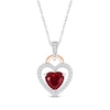 Thumbnail Image 1 of Heart-Shaped Lab-Created Ruby & White Lab-Created Sapphire Necklace Sterling Silver & 10K Rose Gold 18&quot;
