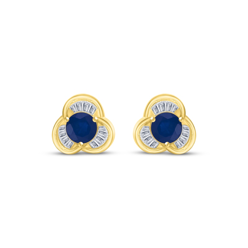 Main Image 2 of Blue Sapphire & Diamond Trefoil Stud Earrings 1/8 ct tw 10K Yellow Gold
