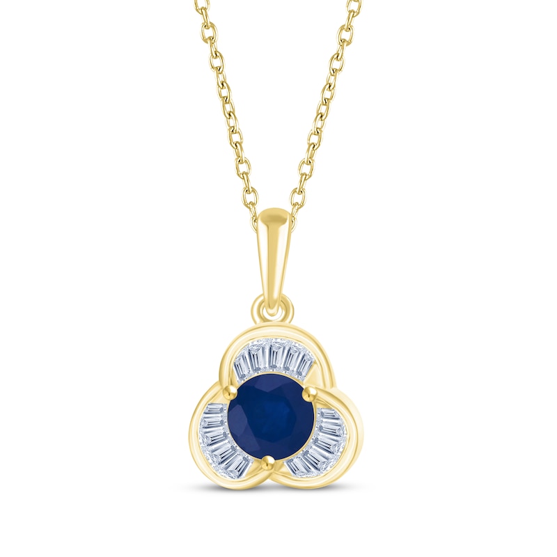 Main Image 1 of Blue Sapphire & Diamond Trefoil Necklace 1/10 ct tw 10K Yellow Gold 18&quot;