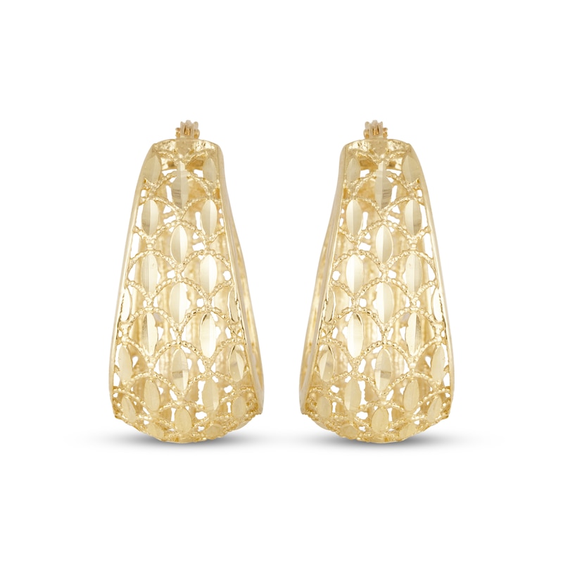Italian Brilliance Diamond-Cut Tapered Hoop Earrings 14K Yellow Gold