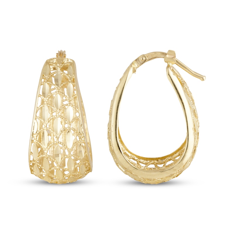 Italian Brilliance Diamond-Cut Tapered Hoop Earrings 14K Yellow Gold